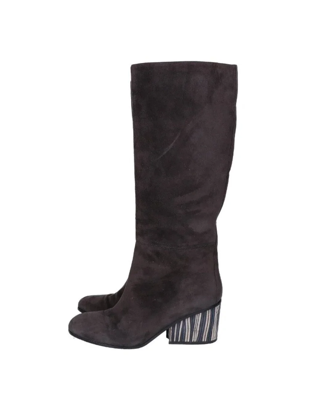 Hermes Striped Chunky Heel Suede Long Boots